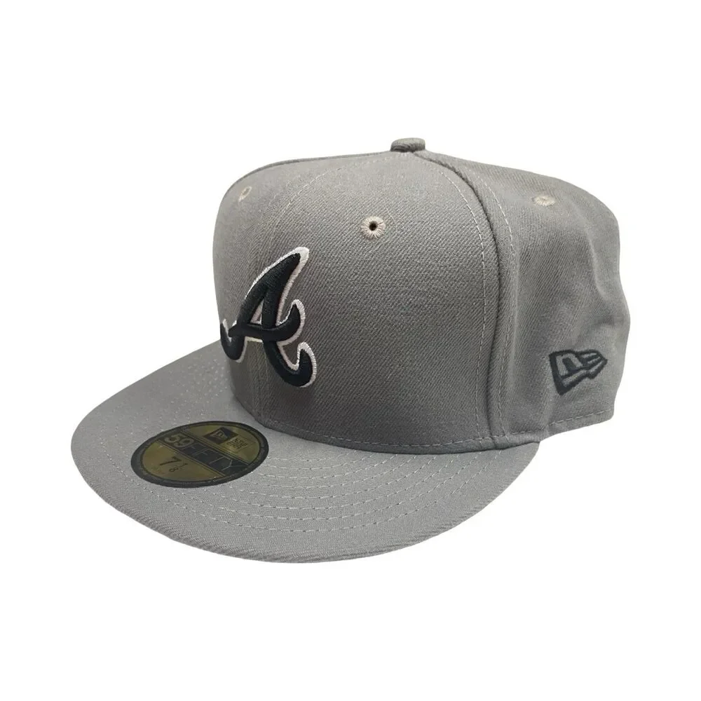 New Era 59Fifty Fitted Size 7 1/8 MLB Atlanta Braves Grey & Black Hat *READ